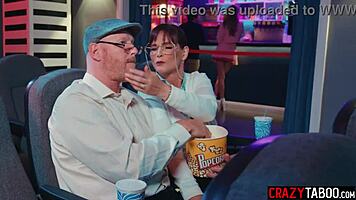 Naughty petite teen sneaks hardcore fuck with boyfriend amid cinema shadows