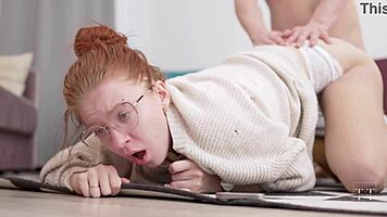 muscular stud slaps dick on moaning tattooed glasses girl in 4k passion