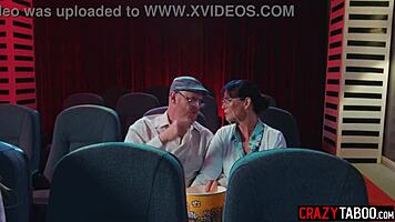 Naughty petite teen sneaks hardcore fuck with boyfriend amid cinema shadows