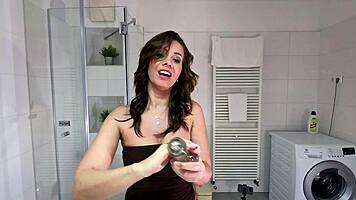 Milf drops panties flashing pussy ass bathroom