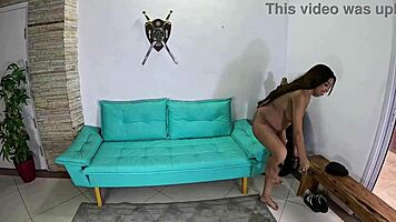 Pregnant Brazilian teen bathes and teases natural big tits backstage