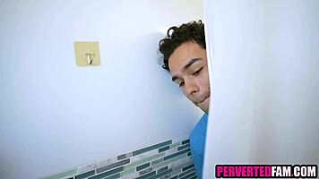 horny babe catches guy spying and gives him wild pussy pounding