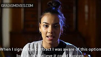 Amazing Brunette Maid's Natural Tits Severely Caned in Extreme BDSM