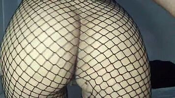 Skinny tight girlfriend spreads juicy pussy lips in sexy fishnet tease