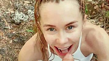 pretty babe hikes forest craving thick facial cumshot load