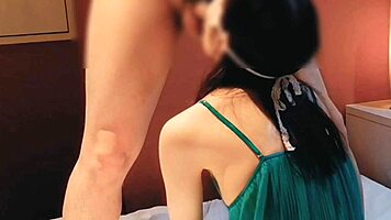 cute wife in sexy green lingerie sucks cock dry in homemade blowjob