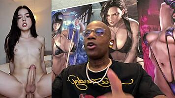 trans teen beauty with hard cock sucks and cums covering herself in white load ai generated