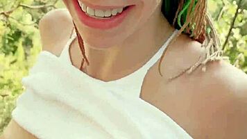 pretty babe hikes forest craving thick facial cumshot load