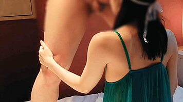 cute wife in sexy green lingerie sucks cock dry in homemade blowjob