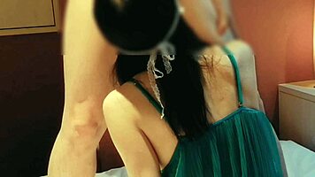 cute wife in sexy green lingerie sucks cock dry in homemade blowjob