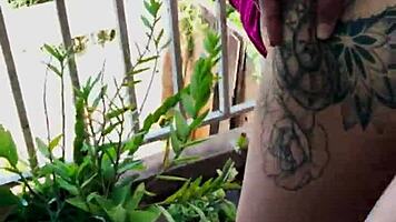 oh man that big ass brunette in tiny dress fucked wild on balcony ugh
