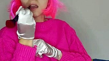 watch me grope my big natural tits in kitty mask lingerie corset stockings dildo play housewife tease