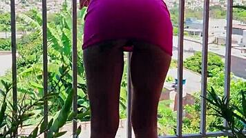 oh man that big ass brunette in tiny dress fucked wild on balcony ugh