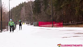 Jane white apres ski pussy pounding outdoors