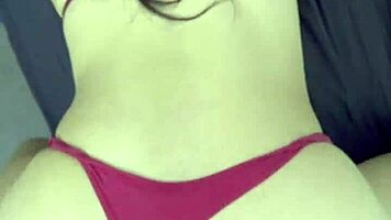 Sensual curvy Latina in thong masturbates wildly, squirts begging for rough doggystyle pounding.