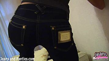 Skinny 18yo neighbor Kriss shakes tight ass in jeans striptease