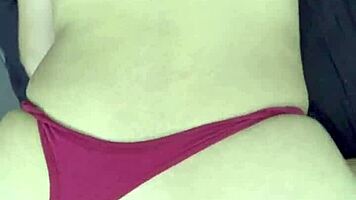 Sensual curvy Latina in thong masturbates wildly, squirts begging for rough doggystyle pounding.