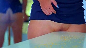 hot latina masturbates pussy on desk corner