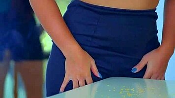 hot latina masturbates pussy on desk corner