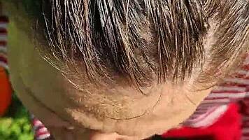 Fucking wet brunette's slobbery mouth on hot summer day