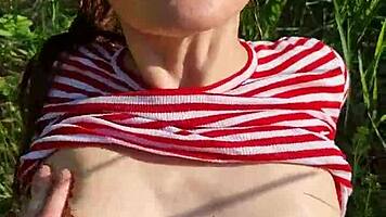 Fucking wet brunette's slobbery mouth on hot summer day