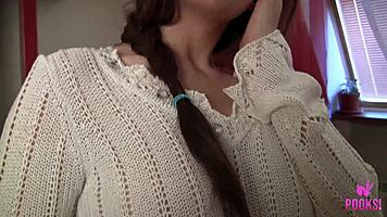 Amira plunges glass dildo deep into her tight hole