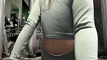 blonde teen wet pussy fingered to orgasm public gym fuck