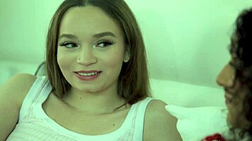 hot latina lesbian milf licks petite babe's pussy in steamy facesit