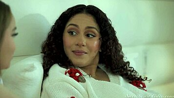 hot latina lesbian milf licks petite babe's pussy in steamy facesit