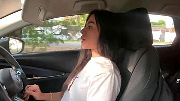 Tattooed latina squirts from intense fingering in parked car