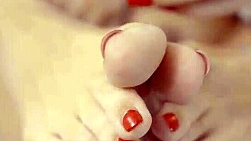 Horny milf fingers pussy ass toes spits on bare feet solo tease