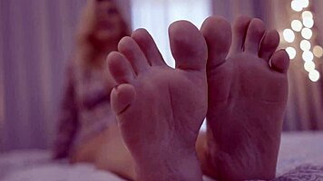 Horny milf fingers pussy ass toes spits on bare feet solo tease