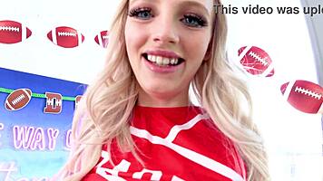 Kate Bloom's petite cheerleader deepthroats coach before swallowing cum