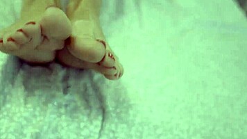 Horny milf fingers pussy ass toes spits on bare feet solo tease