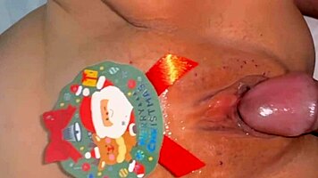 on christmas the virgin shyly lets him grope her wet shaved pussy up close in homemade intimacy