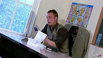 Jasmine Arabia's slim short-haired body seduces teacher for classroom deep anal pounding