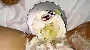 kinky 18+ teen masturbates with creamy cake in 4k