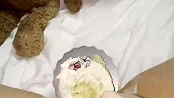 kinky 18+ teen masturbates with creamy cake in 4k