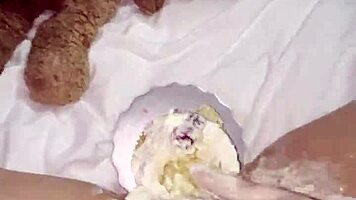 kinky 18+ teen masturbates with creamy cake in 4k