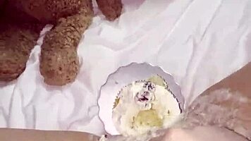 kinky 18+ teen masturbates with creamy cake in 4k