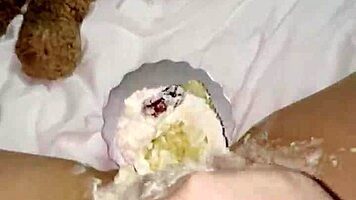 kinky 18+ teen masturbates with creamy cake in 4k