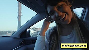 sexy asian tomie tang teases natural big boobs in car