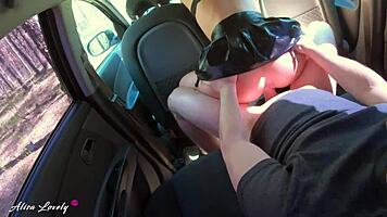 passionate forest car fuck with natural tits bouncing wildly