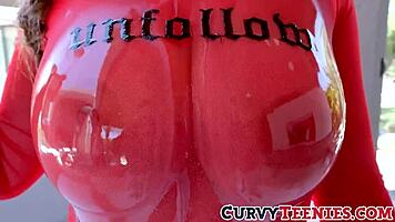 Yo, busty curvy teen Lena Paul gets monster cock doggystyle before slurping cum poolside