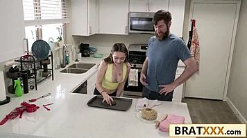 petite teen sucks deep n rides cock hard after kitchen blooper fail