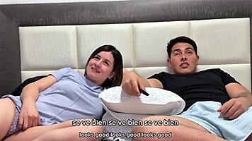 roommate watches movies then pounds petite latina's tight vagina hard