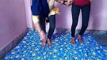 bold threesome: desi dude pounds friend's busty indian girlfriend doggystyle in hindi moans!