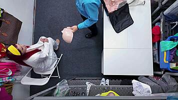 Redhead thief caught and punished with deep gaping submission