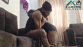 Perverted ffm threesome with ebony babes riding big black cock