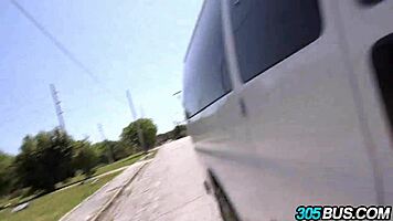 Amateur glasses girl pounded hard on public bus for cash